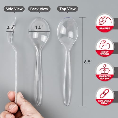 Cucharas de Plástico para Sopa, Cubiertos Desechables Resistentes, Tazón Profundo para Comida Caliente, Paquete de 120 piezas - imagen 2
