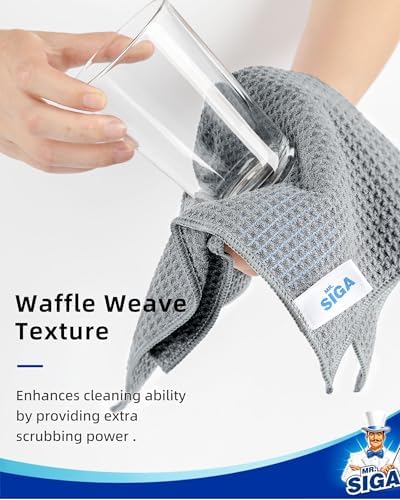 Paquete de 6 Paños de Microfibra MR.SIGA, Absorbentes y Reutilizables, Sin Pelusa, Color Gris, 30 x 30 cm, Diseño de Waffle - imagen 3