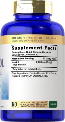 Suplemento de Inositol Carlyle | 2600mg | 200 Cápsulas | Para Mujeres y Hombres | Myo-Inositol | Sin OGM, Libre de Gluten - imagen 2