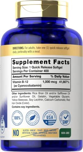 Carlyle Vitamina B12 1000 mcg Absorbible | 400 Softgels | Suplemento Libre de GMO y Gluten - imagen 2
