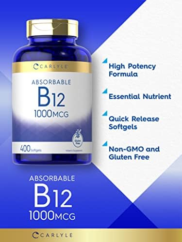 Carlyle Vitamina B12 1000 mcg Absorbible | 400 Softgels | Suplemento Libre de GMO y Gluten - imagen 3