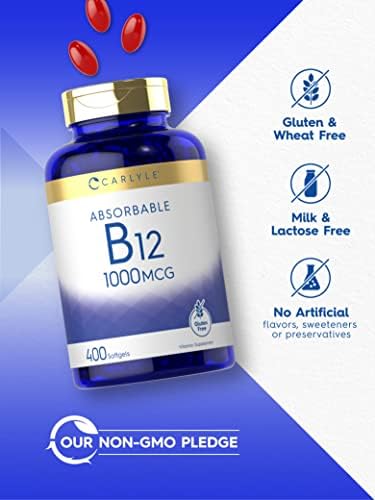 Carlyle Vitamina B12 1000 mcg Absorbible | 400 Softgels | Suplemento Libre de GMO y Gluten - imagen 4