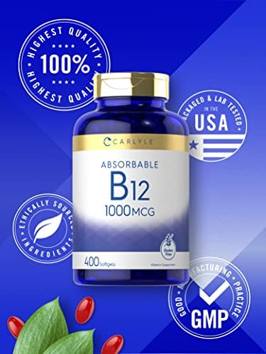 Carlyle Vitamina B12 1000 mcg Absorbible | 400 Softgels | Suplemento Libre de GMO y Gluten - imagen 5