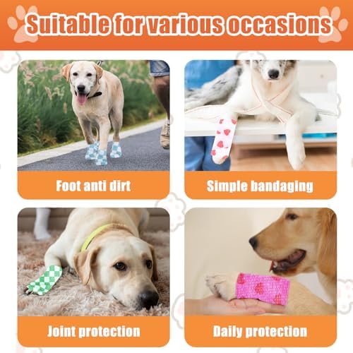 6 Rollos de 2 Pulgadas x 5 Yards de Vendaje Cohesivo con Diseño de Cuadros y Corazones para Perros y Gatos, Bandas Autoadhesivas para Cuidado de - imagen 7