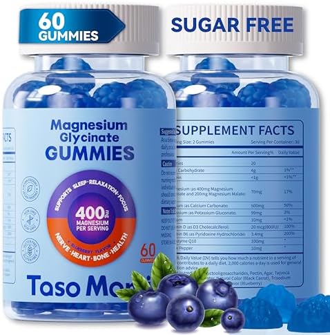 Gomitas de Magnesio Glicinato 400mg Sin Azúcar Veganas para Adultos y Niños - Alta Absorción para Sueño, Músculos, Huesos y Salud Cognitiva con - imagen 1
