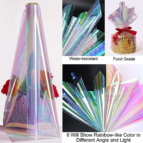 Rollo de Celofán Iridiscente Extra Ancho de 34 x 66 Pies - Papel Celofán Transparente para Regalos, Cestas, Manualidades, Fiestas y Navidad - imagen 3