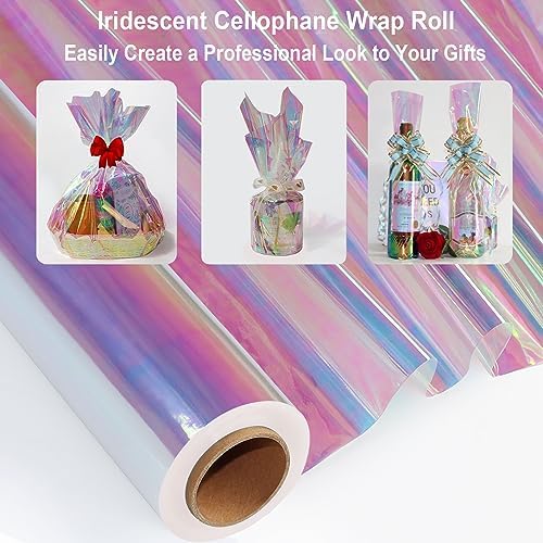 Rollo de Celofán Iridiscente Extra Ancho de 34 x 66 Pies - Papel Celofán Transparente para Regalos, Cestas, Manualidades, Fiestas y Navidad - imagen 4