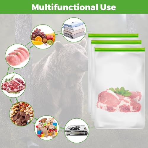 Paquete de 3 Bolsas Bear para Alimentos, Impermeables y a Prueba de Olores - 12x20 Pulgadas, Reutilizables con Cierre Doble, Ideal para Camping, - imagen 6