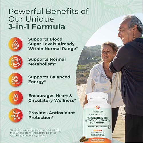 Suplemento de Berberina PurePremium con Complejo de Canela de Ceilán - 1500mg de Berberina HCl, Canela y Cúrcuma para Apoyar Niveles de Azúcar en - imagen 2