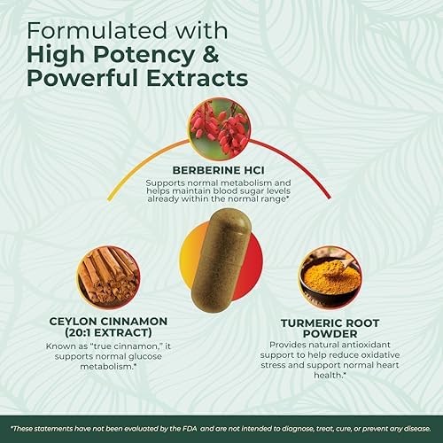 Suplemento de Berberina PurePremium con Complejo de Canela de Ceilán - 1500mg de Berberina HCl, Canela y Cúrcuma para Apoyar Niveles de Azúcar en - imagen 3