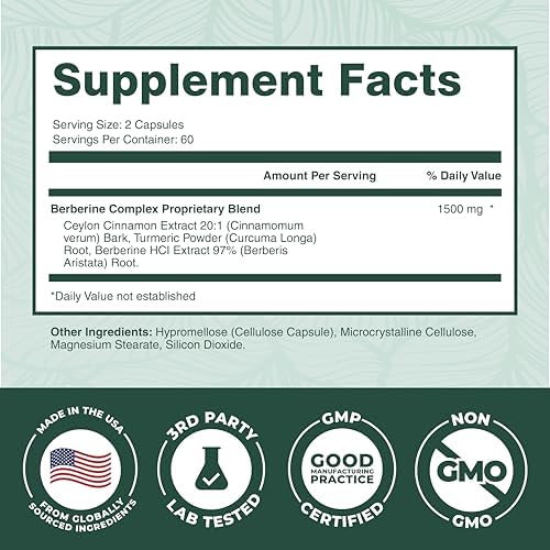 Suplemento de Berberina PurePremium con Complejo de Canela de Ceilán - 1500mg de Berberina HCl, Canela y Cúrcuma para Apoyar Niveles de Azúcar en - imagen 4