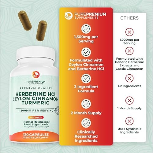 Suplemento de Berberina PurePremium con Complejo de Canela de Ceilán - 1500mg de Berberina HCl, Canela y Cúrcuma para Apoyar Niveles de Azúcar en - imagen 6