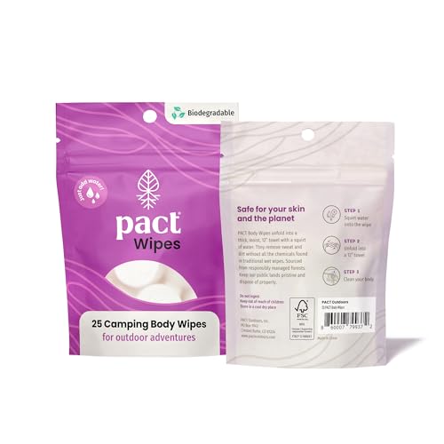 Toallitas PACT para Acampar y Mochilear (Paquete de 25) | Toallitas Comprimidas Extra Grandes para Cuerpo, Manos, Baño y Ducha - imagen 2