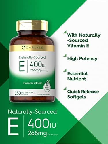 Cápsulas de Vitamina E 400 IU Carlyle | 250 Unidades | Suplemento Natural para Hombres y Mujeres | Sin OGM y Libre de Gluten - imagen 3