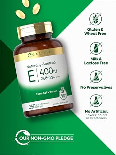 Cápsulas de Vitamina E 400 IU Carlyle | 250 Unidades | Suplemento Natural para Hombres y Mujeres | Sin OGM y Libre de Gluten - imagen 4