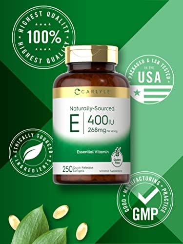 Cápsulas de Vitamina E 400 IU Carlyle | 250 Unidades | Suplemento Natural para Hombres y Mujeres | Sin OGM y Libre de Gluten - imagen 5