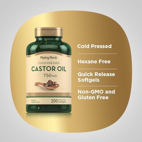 Cápsulas de Aceite de Ricino Piping Rock 750mg | 200 Unidades | Prensado en Frío | Suplemento No Transgénico y Sin Gluten - imagen 4