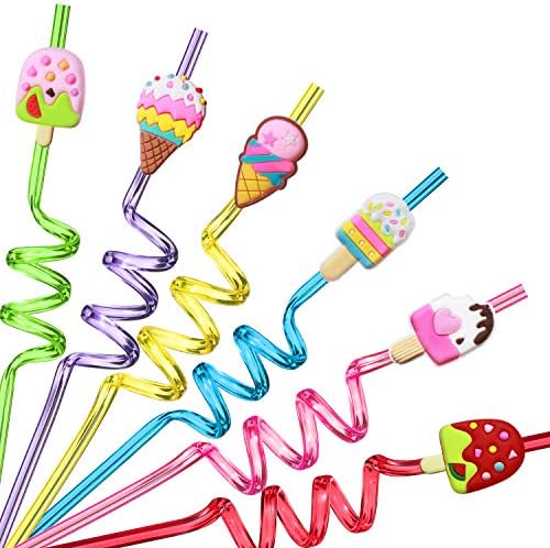 24 Popotes Reutilizables para Helado | Suministros para Fiesta de Cumpleaños con 2 Cepillos de Limpieza - imagen 1