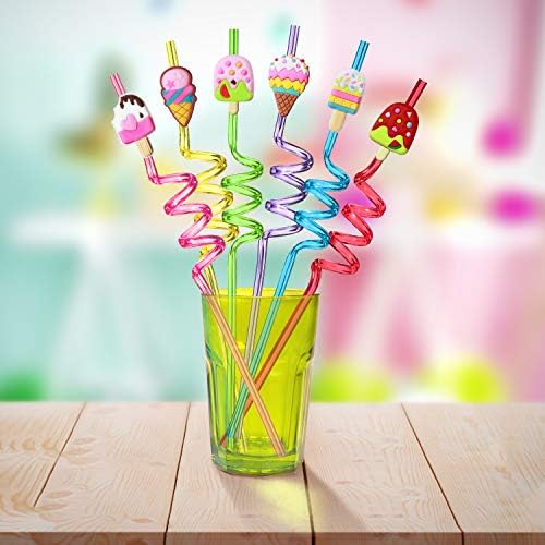 24 Popotes Reutilizables para Helado | Suministros para Fiesta de Cumpleaños con 2 Cepillos de Limpieza - imagen 2