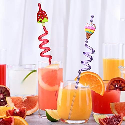 24 Popotes Reutilizables para Helado | Suministros para Fiesta de Cumpleaños con 2 Cepillos de Limpieza - imagen 3
