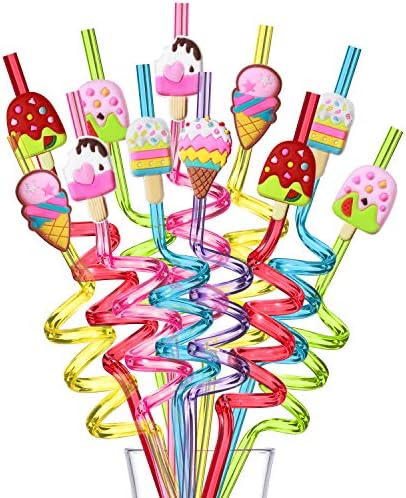 24 Popotes Reutilizables para Helado | Suministros para Fiesta de Cumpleaños con 2 Cepillos de Limpieza - imagen 5