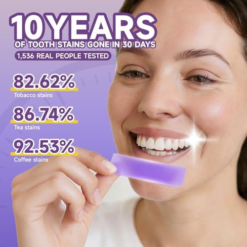 Tiras Blanqueadoras de Dientes Moradas - Seguras para Esmalte y Dientes Sensibles - Tecnología de Tiras Secas Antideslizantes - 15 Tratamientos / 30 - imagen 5