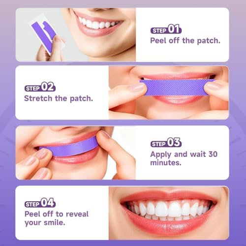 Tiras Blanqueadoras de Dientes Moradas - Seguras para Esmalte y Dientes Sensibles - Tecnología de Tiras Secas Antideslizantes - 15 Tratamientos / 30 - imagen 7
