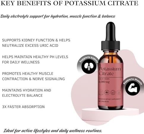 DLS Citrato de Potasio Líquido y Suplemento de Potasio Alto 1000 mg – Apoyo a Electrolitos y Riñones – Balance de Ácido Úrico, Función Muscular y - imagen 2