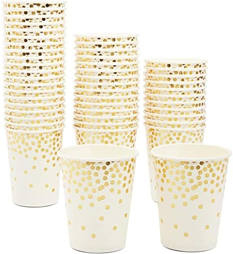 BLUE PANDA Paquete de 50 Vasos de Papel Dorados de 9 oz para Bebidas Calientes, Suministros para Fiestas, Bodas y Showers de Novia - imagen 1