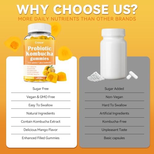 Gomitas Probióticas Crasye Kombucha Sin Azúcar con Prebióticos y Postbióticos para Salud Digestiva y Inmunidad - 60 Gomitas - 30 Porciones - imagen 7