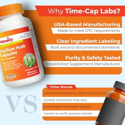Cápsulas de Psyllium Husk de TIME-Cap Labs - 400 Conteo, Suplemento de Fibra Soluble Sin Gluten para la Regularidad Digestiva en Adultos, Soporte - imagen 8
