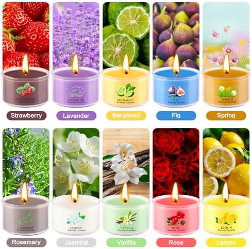 Juego de 20 Velas Aromáticas - Set de Regalo de Velas Pequeñas para Mujeres con 10 Fragancias, Velas de Cera de Soja de 35g para Relajación, Yoga, - imagen 2