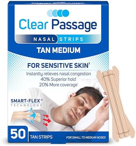 Tiras Nasales Clear Passage Tamaño Pequeño a Mediano, Color Beige, 50 Piezas | Mejora el Sueño, Reduce Ronquidos y Alivia Congestión Nasal por - imagen 1