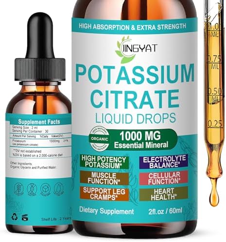 Gotas Líquidas de Suplemento de Potasio, Citrato de Potasio 1000mg para Equilibrio de Electrolitos y Soporte de pH, 30 Porciones, No GMO - imagen 1