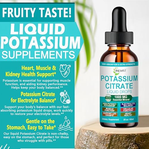 Gotas Líquidas de Suplemento de Potasio, Citrato de Potasio 1000mg para Equilibrio de Electrolitos y Soporte de pH, 30 Porciones, No GMO - imagen 3