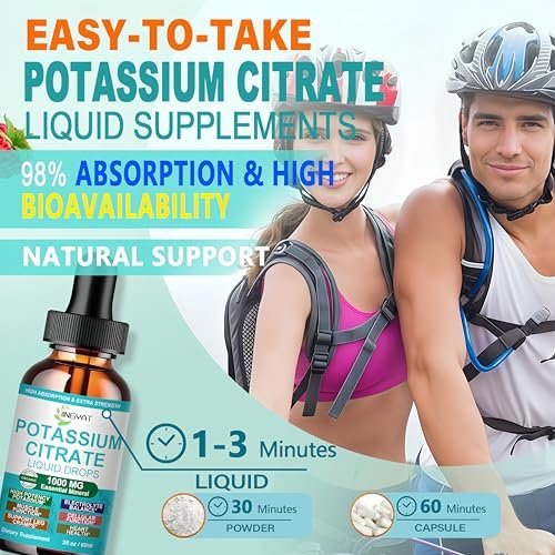 Gotas Líquidas de Suplemento de Potasio, Citrato de Potasio 1000mg para Equilibrio de Electrolitos y Soporte de pH, 30 Porciones, No GMO - imagen 4
