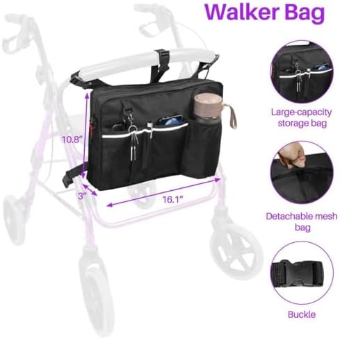 Bolsa para Rollator con Porta Vaso, Bolsas para Andador Plegable, Accesorios y Almacenamiento para Rollator, Bolsa para Andadores Rodantes - imagen 3