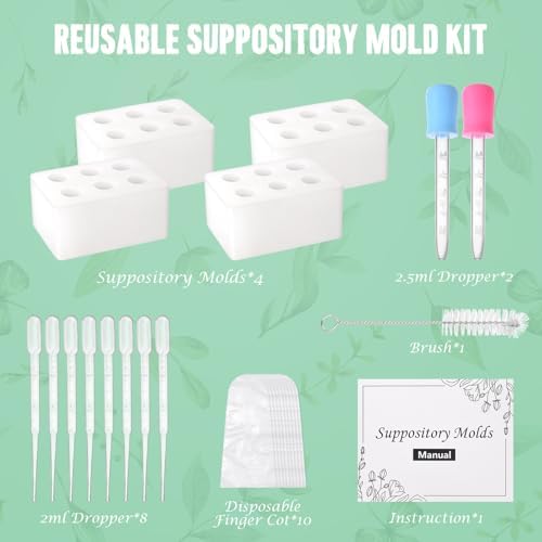 Kit de Moldes Reutilizables de Silicón para Supositorios NFFTYUUT, 2ML | Incluye 4 Bandejas y 10 Gotarios, Ideal para Hacer Supositorios DIY, - imagen 6