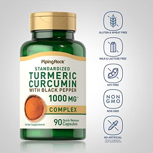 Piping Rock Cúrcuma Curcumina con Pimienta Negra | 90 Cápsulas | Suplemento Herbal con Extracto de Bioperine | Sin OGM, Libre de Gluten - imagen 3