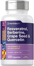 Suplemento Vegetariano Horbäach Resveratrol con Berberina, Semilla de Uva y Quercetina | Extracto de Arándano y Vino Tinto | 120 Cápsulas Sin OGM y - imagen 1