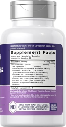 Suplemento Vegetariano Horbäach Resveratrol con Berberina, Semilla de Uva y Quercetina | Extracto de Arándano y Vino Tinto | 120 Cápsulas Sin OGM y - imagen 2