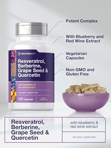 Suplemento Vegetariano Horbäach Resveratrol con Berberina, Semilla de Uva y Quercetina | Extracto de Arándano y Vino Tinto | 120 Cápsulas Sin OGM y - imagen 4