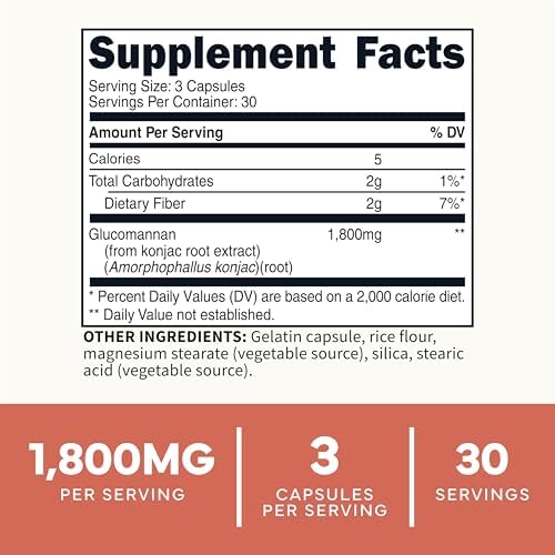 Extracto de Raíz de Konjac Glucomannan Type Zero (90 Cápsulas) - 1,800 MG por Porción, 30 Porciones, Sin OGM, Sin Gluten - imagen 2
