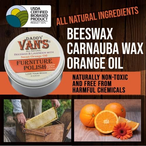 Pulidor de Muebles Daddy Van's con Cera de Abeja – Pulidor Natural para Madera con Aceite de Lavanda y Naranja Dulce – No Tóxico y Ecológico – 6 oz - imagen 3