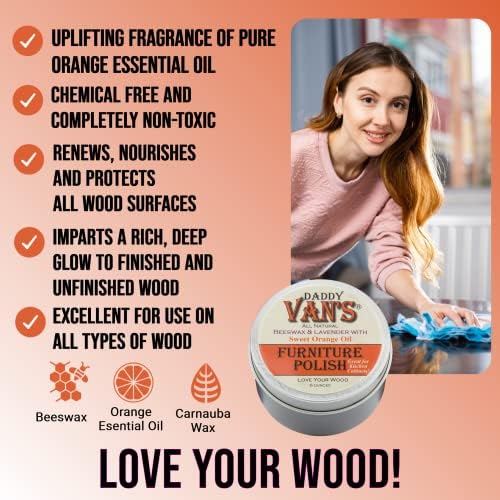 Pulidor de Muebles Daddy Van's con Cera de Abeja – Pulidor Natural para Madera con Aceite de Lavanda y Naranja Dulce – No Tóxico y Ecológico – 6 oz - imagen 5