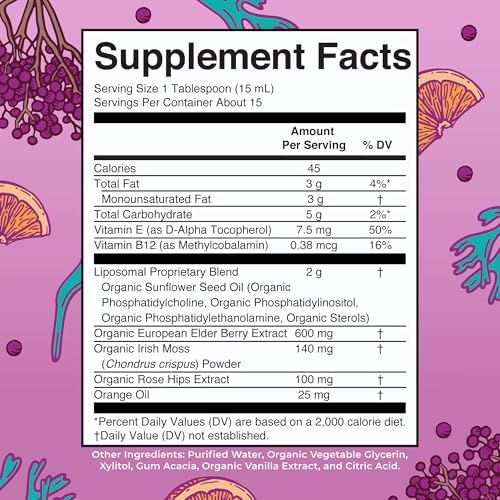 Suplemento Vegano MARYRUTH'S Organics de Musgo Marino + Inmunidad y Energía Liposomal | Musgo Marino Irlandés | Vitamina B12 | Vitamina E | Saúco | - imagen 2