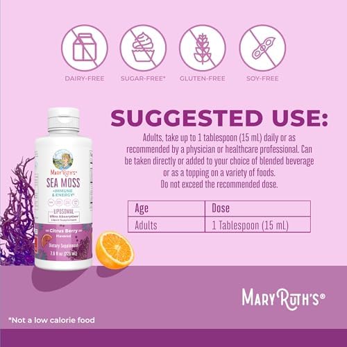 Suplemento Vegano MARYRUTH'S Organics de Musgo Marino + Inmunidad y Energía Liposomal | Musgo Marino Irlandés | Vitamina B12 | Vitamina E | Saúco | - imagen 3