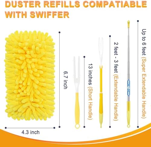 Recarga Reutilizable KeFanta para Swiffer, 8 Piezas de Plumones Microfibra Lavables 360° con 1 Mango, Recargas Pesadas para Limpieza - imagen 3