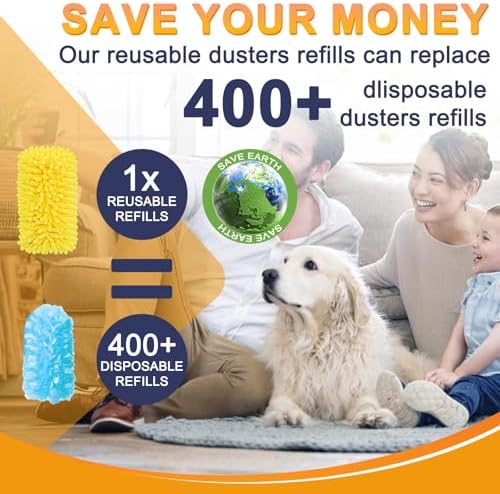 Recarga Reutilizable KeFanta para Swiffer, 8 Piezas de Plumones Microfibra Lavables 360° con 1 Mango, Recargas Pesadas para Limpieza - imagen 6