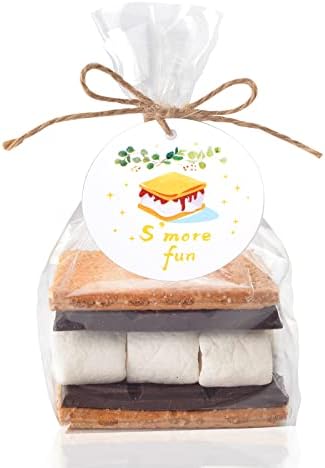 Set de 100 bolsas S'more WANGDEFA con fondo expandido, celofán transparente, etiquetas divertidas y cuerda para productos horneados - imagen 1